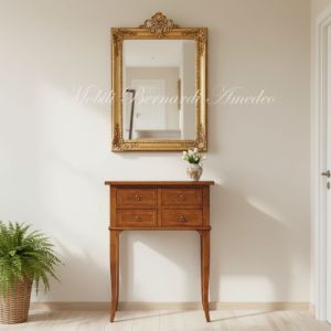 Console with 4 drawers in solid walnut wood with contemporary classic style inlay and mirror