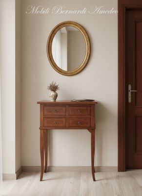 Console with 4 drawers in solid walnut wood with contemporary classic style inlay and mirror