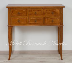 Classic style console chest of drawers made of solid wood with inlay