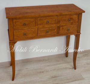 Classic style console chest of drawers made of solid wood with inlay