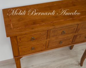 Classic style console chest of drawers made of solid wood with inlay