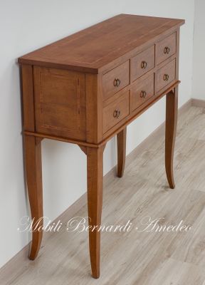 Classic style console chest of drawers made of solid wood with inlay