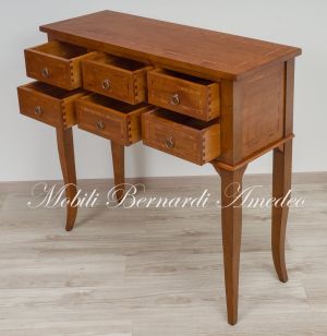 Classic style console chest of drawers made of solid wood with inlay
