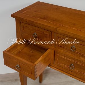 Classic style console chest of drawers made of solid wood with inlay