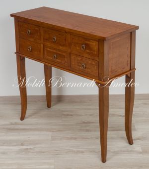Classic style console chest of drawers made of solid wood with inlay