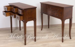 Classic style console chest of drawers made of solid wood with inlay