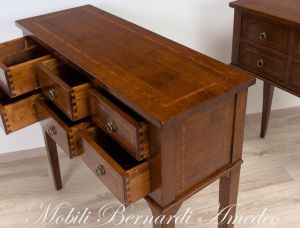 Classic style console chest of drawers made of solid wood with inlay