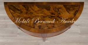 Classic wooden console in the shape of a semicircle worked in walnut briar