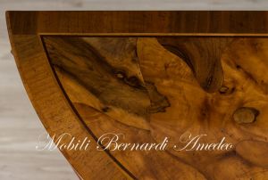 Classic wooden console in the shape of a semicircle worked in walnut briar