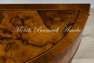 Classic wooden console in the shape of a semicircle worked in walnut briar