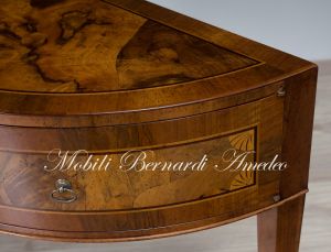 Classic wooden console in the shape of a semicircle worked in walnut briar