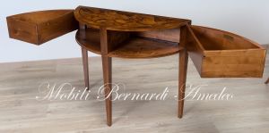 Classic wooden console in the shape of a semicircle worked in walnut briar