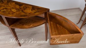 Classic wooden console in the shape of a semicircle worked in walnut briar