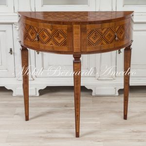 Consol Mezzaluna Walnut Inlaid 2 Drawers 81cm 01