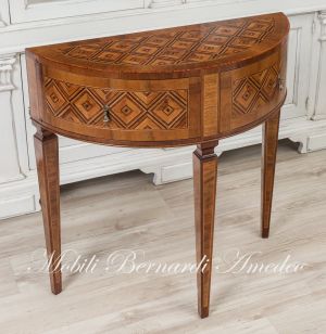 Consol Mezzaluna Walnut Inlaid 2 Drawers 81cm 02