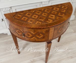 Consol Mezzaluna Walnut Inlaid 2 Drawers 81cm 03