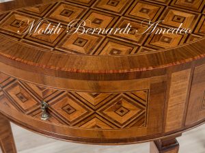 Consol Mezzaluna Walnut Inlaid 2 Drawers 81cm 04