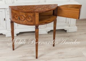 Consol Mezzaluna Walnut Inlaid 2 Drawers 81cm 05