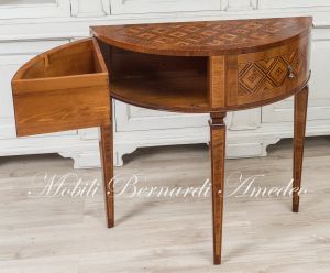 Consol Mezzaluna Walnut Inlaid 2 Drawers 81cm 06