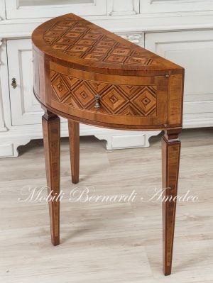 Consol Mezzaluna Walnut Inlaid 2 Drawers 81cm 07