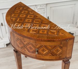 Consol Mezzaluna Walnut Inlaid 2 Drawers 81cm 08