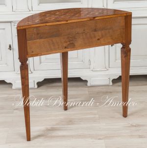Consol Mezzaluna Walnut Inlaid 2 Drawers 81cm 09