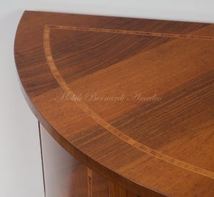 Consol semicerchio classica in legno di noce con intarsi e 2 cassetti