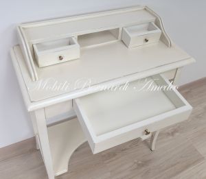 Consol small desk in antique white solid wood