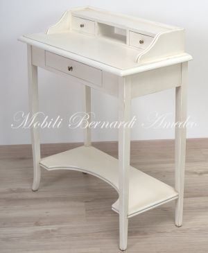 Consol small desk in antique white solid wood