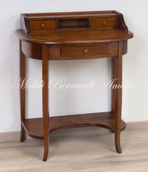 Small console desk in solid walnut wood with rounded top