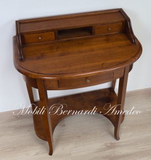 Small console desk in solid walnut wood with rounded top