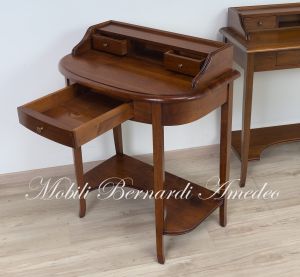 Small console desk in solid walnut wood with rounded top