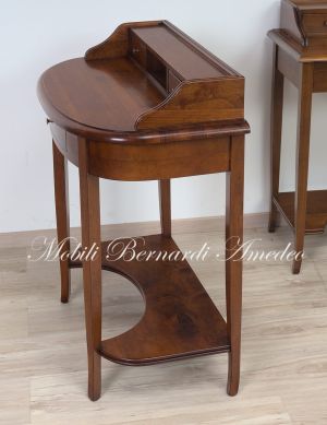 Small console desk in solid walnut wood with rounded top