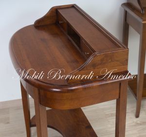 Small console desk in solid walnut wood with rounded top