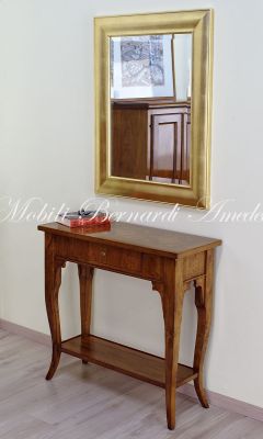 Consol in legno massello di noce con intarsi in rovere stile classico produzione artigianale