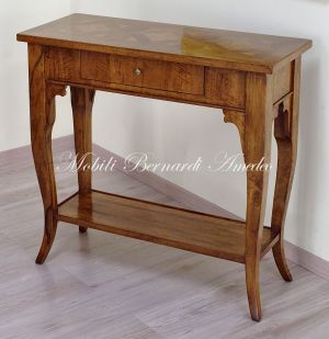 Consol in legno massello di noce con intarsi in rovere stile classico produzione artigianale