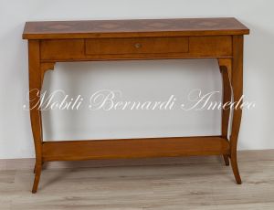 Consolle in legno massello stile classico con piano intarsiato produzione artigianale italiana