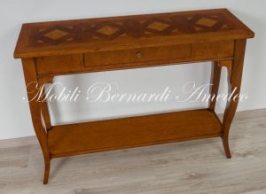 Consolle in legno massello stile classico con piano intarsiato produzione artigianale italiana