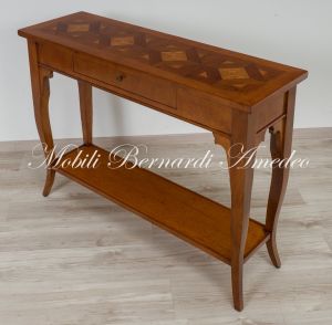 Consolle in legno massello stile classico con piano intarsiato produzione artigianale italiana
