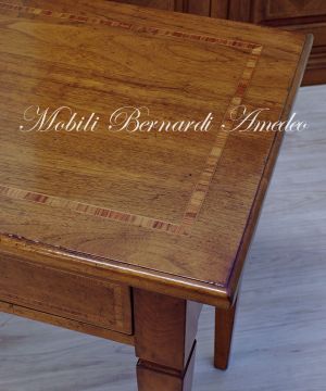 Consolle in legno massiccio di noce con intarsio 3 cassetti lunghezza cm 180