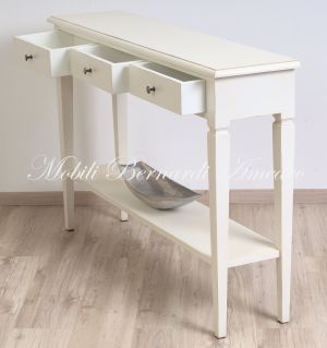 Consolle classica in legno massiccio con finitura laccata colore bianco anticato