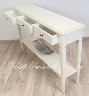 Consolle classica in legno massiccio con finitura laccata colore bianco anticato