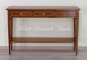 Tavolino consolle in legno massello stile classico con 3 cassetti