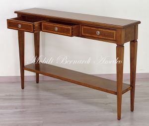 Tavolino consolle in legno massello stile classico con 3 cassetti