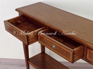 Tavolino consolle in legno massello stile classico con 3 cassetti