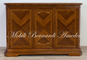 Classic wooden sideboard with inlaid doors, artisanal production made in Italy