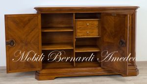 Classic wooden sideboard with inlaid doors, artisanal production made in Italy