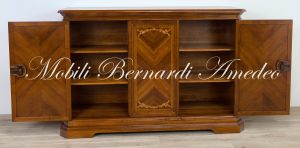 Classic wooden sideboard with inlaid doors, artisanal production made in Italy