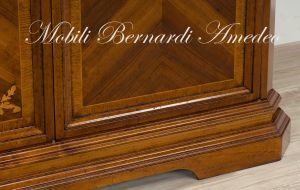 Classic wooden sideboard with inlaid doors, artisanal production made in Italy