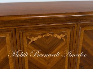 Classic wooden sideboard with inlaid doors, artisanal production made in Italy